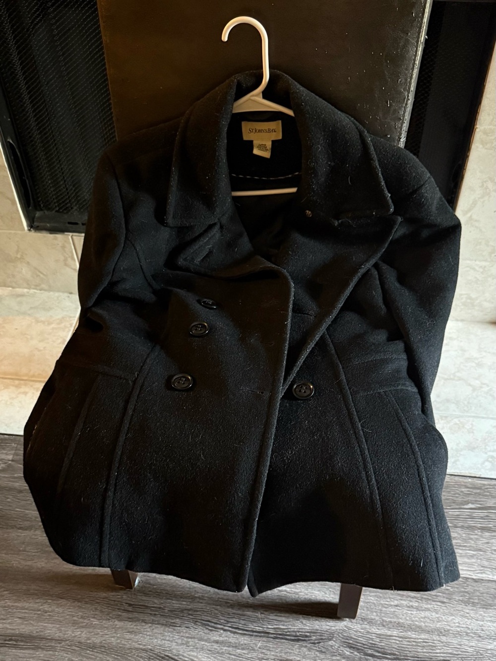 St. John's Bay Women's Black Double-Breasted Pea Coat